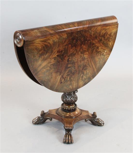 A 19th century Belgian flame mahogany drop leaf occasional table, W.2ft 10in. H.2ft 5in.